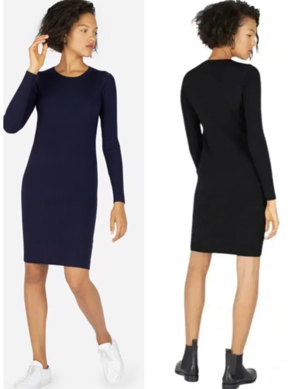 Everlane Luxe Wool Ribbed Long-Sleeve Mini Dress in Black Size XS EUC